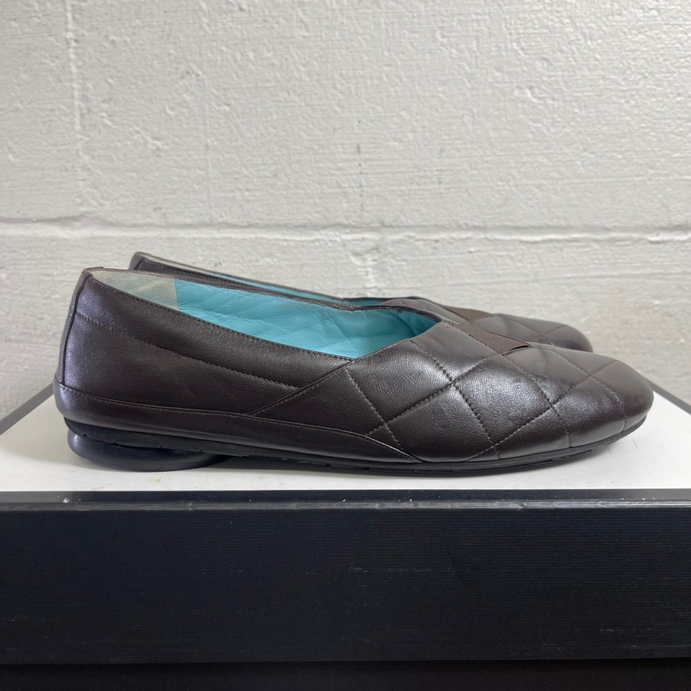 Thierry Rabotin Brown Leather Quilted Ballet Flats Slip On Womens 39.5 EU/95 US